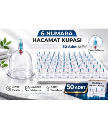 6 Numara Hacamat Kupası 50 Adet Vakumlu Kupa Bardak Dayanıklı Plastik Manuel Hacamat Kabı