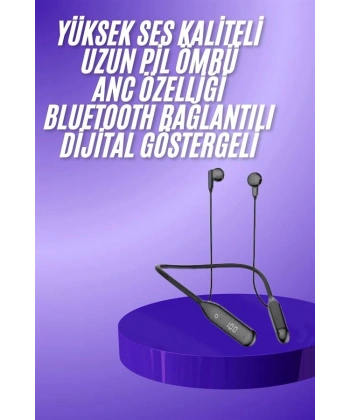 60 Saat Kablolu Boyun Askılı Dijital Göstergeli Bluetooth Kulaklığı