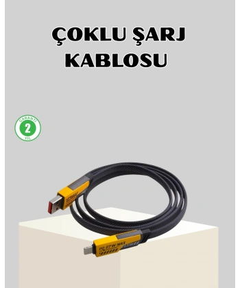 65W Çoklu Şarj Kablosu 4’ü 1 Arada Örgülü Hızlı Veri Aktarım USB-C USB-A