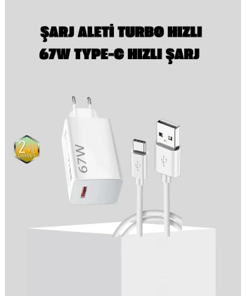 67W Süper Hızlı Şarj Adaptörü ve Kablo Seti – Güvenli, Kompakt ve Ergonomik Tasarım
