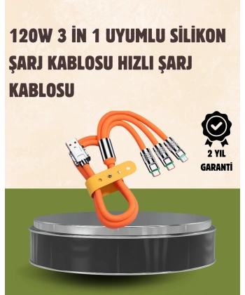 120 W Şarj ve Veri Aktarımı Kablo– 3 Başlıklı Çok Amaçlı Kablo Yüksek Hızlı