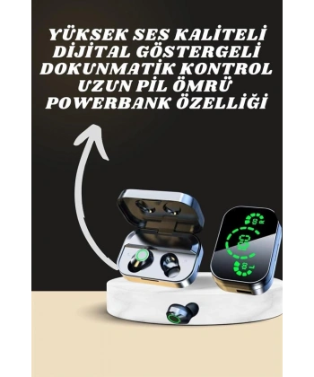 7 Kordonlu Akıllı Saat Ve Aynalı Bluetooth Kulaklık Powerbank Dijital Göstergeli