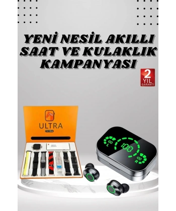 7 Kordonlu Akıllı Saat Ve Aynalı Bluetooth Kulaklık Powerbank Dijital Göstergeli