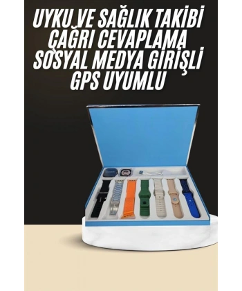 7 Kordonlu Unisex Akıllı Saat Çoklu Kordon Seçeneği Amoled Ekran