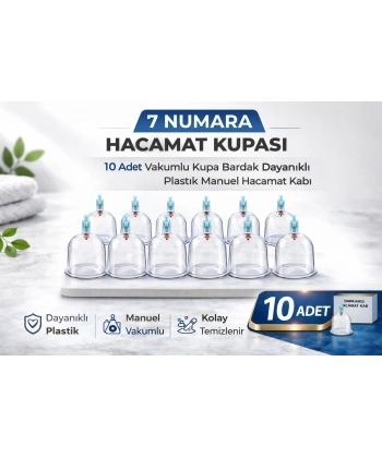 7 Numara Hacamat Kupası 10 Adet Vakumlu Kupa Bardak Dayanıklı Plastik Manuel Hacamat Kabı Seti