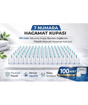 7 Numara Hacamat Kupası 100 Adet Vakumlu Kupa Bardak Dayanıklı Plastik Manuel Hacamat Kabı Seti
