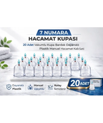 7 Numara Hacamat Kupası 20 Adet Vakumlu Kupa Bardak Dayanıklı Plastik Manuel Hacamat Kabı Seti