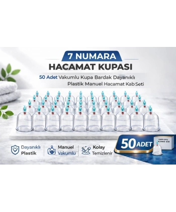 7 Numara Hacamat Kupası 50 Adet Vakumlu Kupa Bardak Dayanıklı Plastik Manuel Hacamat Kabı Seti