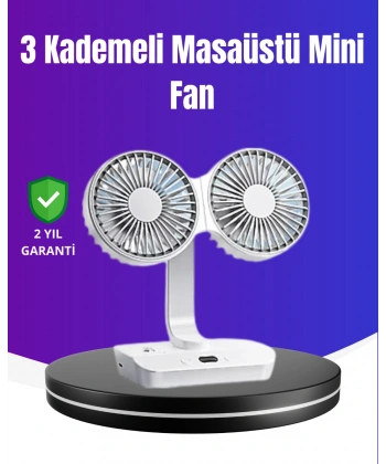 720° Döner Çift Taraflı Masaüstü Vantilatör – USB Şarjlı Sessiz Fan