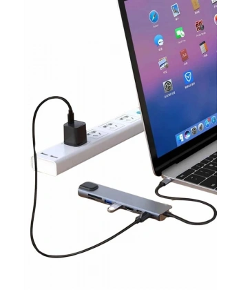 8 Port Çoklayıcı Macbook Ile Uyumlu Çoğaltıcı Type-C dönüştürücü TF SD kart