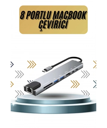 8 Portlu Macbook Çevirici Type C Hub  SD TF USB Çoğaltıcı Ethernet