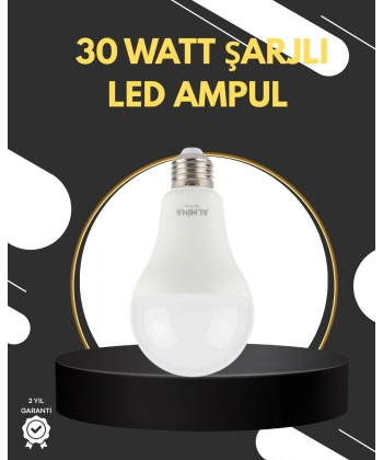 Acil Durumlar İçin Şarjlı LED Ampul 6400K Soğuk Beyaz 30 Watt