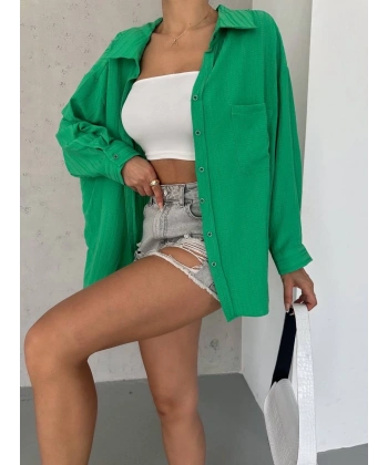 Ağaç kabuğu oversize arkası pileli gömlek