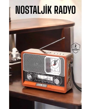 Ahşap Görünümlü Retro Bluetooth Radyo USB,AUX Ve SD Kart Girişli