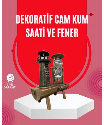 Ahşap Gövdeli Deniz Feneri Formlu Kum Saati – 15x20 cm Masa Dekoru