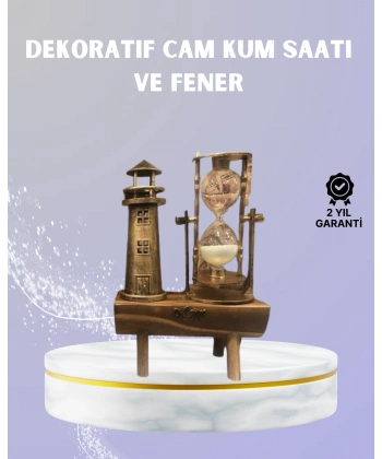 Ahşap Kum Saati ve Deniz Feneri Figürü Bir Arada – Ev & Ofis Dekorasyonu