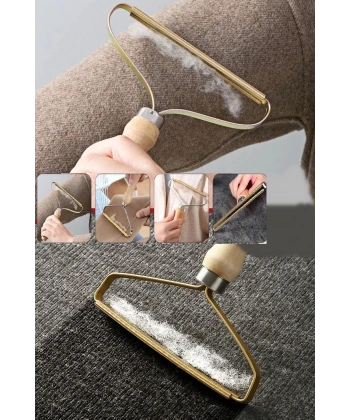 Ahşap Saplı Metal Kazak - Elbise - Halı Tüyü Temizleme Çift Taraflı Tüy Tiftik Toparlayıcı