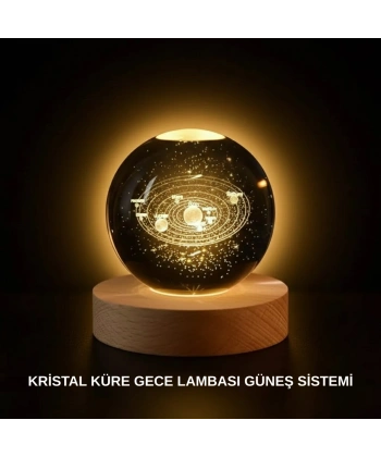 Ahşap Standlı LED Kristal Küre Lazer İşlemeli Dekoratif Obje