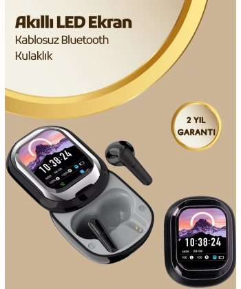 Akıllı Ekranlı Bluetooth 5.4 Kablosuz Kulaklık – Dokunmatik ve Şarj Kutulu