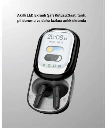 Akıllı Ekranlı Bluetooth 5.4 Kablosuz Kulaklık – Dokunmatik ve Şarj Kutulu