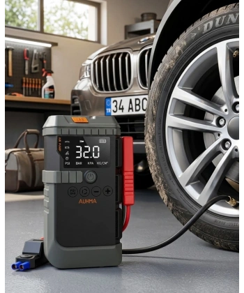 Akıllı Lastik Şişirme Kompresörü Akü Takviye Özellikli LED Fenerli Taşınabilir Güç Ünitesi