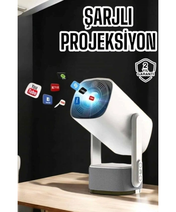 Akıllı Projeksiyon Powerbankli Taşınabilir Sinema Projektörü 4k HD Kaliteli