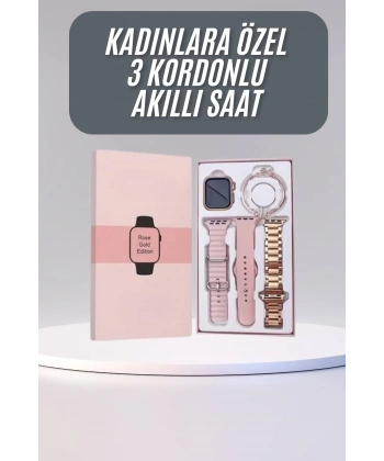 Akıllı Saat 3 Kordonlu Ve Aksesuarlı Bayanlar Için Şık Rose renk