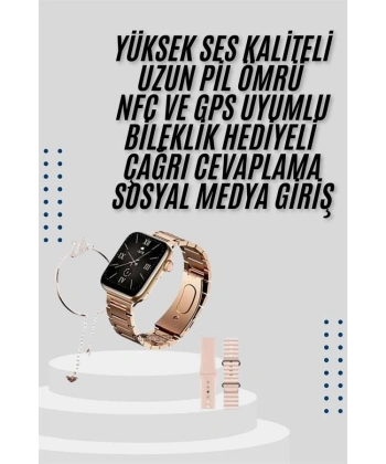 Akıllı Saat 3 Kordonlu Ve Aksesuarlı Bayanlar Için Şık Rose renk