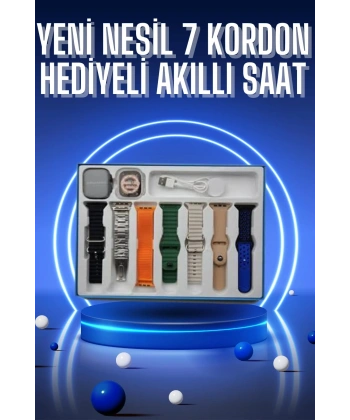 Akıllı Saat 7 Kordon Hediyeli Takvim Alarm Nabız Ölçer Bildirim Görme Sesli Görüşme