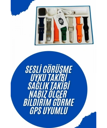 Akıllı Saat 7 Kordon Hediyeli Takvim Alarm Nabız Ölçer Bildirim Görme Sesli Görüşme