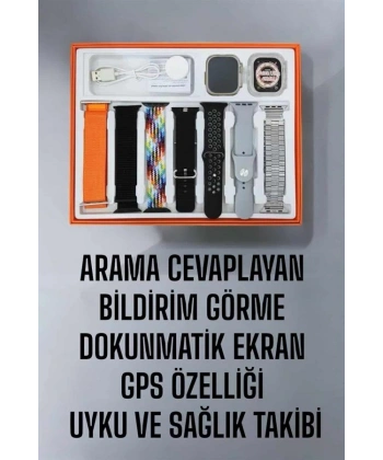 Akıllı Saat 7 Kordonlu Metal,Plastik Ve Hasır Kordon Seçeneği