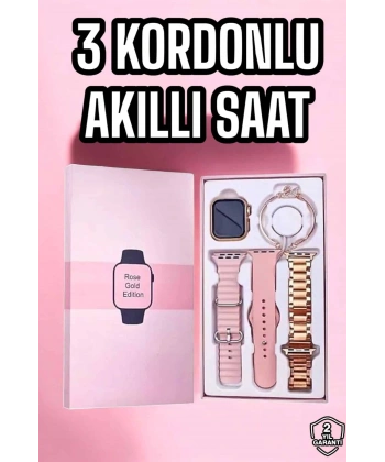 Akıllı Saat Amoled Ekran 3 Kordonlu Aksesuar Hediyeli Sesli Görüşme