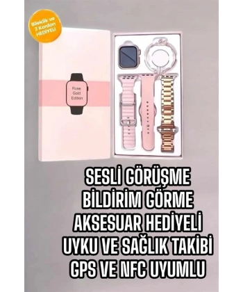 Akıllı Saat Amoled Ekran 3 Kordonlu Aksesuar Hediyeli Sesli Görüşme