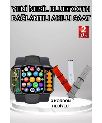 Akıllı Saat Arama Görüşme Bildirim Görme Uyku ve Sağlık Takibi Nabız Ölçer 3 Kordon Hediyeli