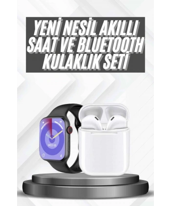 Akıllı Saat Gümüş Kasa Bluetooth Kulaklık Hediyeli Çok Fonksiyonlu İkili Set