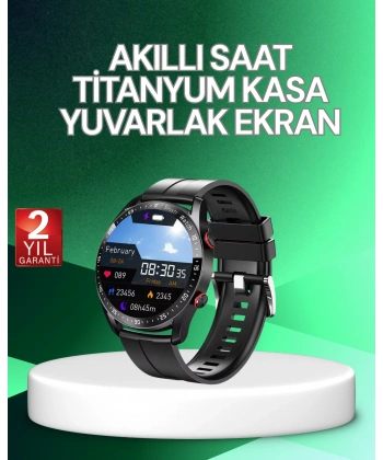 Akıllı Saat Titanyum Kasa Yuvarlak Ekran Alarm Uyku ve Sağlık Takibi Titreşimli