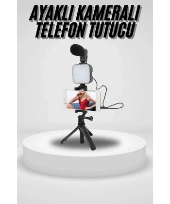 Akıllı Telefon Vlog Kiti Tripod Mini Mikrofonlu Telefon Tutucu