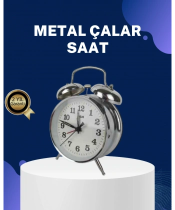 Alarmlı Dekoratif Yuvarlak Masa Saati Gümüş Renk Sessiz ve Işıklı