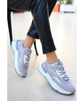 Aleh Gri Cilt Bağcıklı Spor Ayakkabı