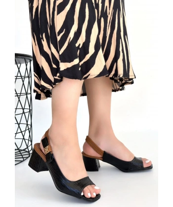 Alessi Siyah Rugan Topuklu Ayakkabı