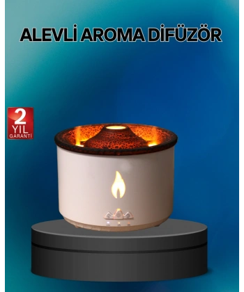 Alev Efektli Buhar Makinesi – Aromaterapi, Nemlendirme ve Işık Modlu Tasarım