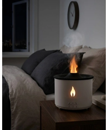 Alev ve Volkan Efektli Ultrasonik Aroma Difüzörü LED Gece Lambalı Hava Nemlendirici