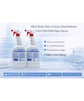 Alkol Bazlı Alet ve Yüzey Dezenfektanı 1 Litre Sprey 2 Adet