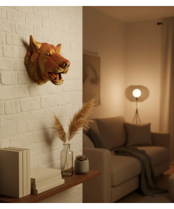 Altın Kaplama Görünümlü Kurt Duvar Süsü