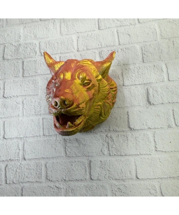 Altın Kaplama Görünümlü Kurt Duvar Süsü