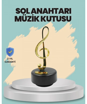 Altın Nota Sol Anahtarı Müzik Box Döner Mekanizmalı Hediyelik