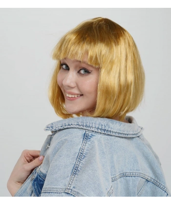 Altın Renk Düz Kesim Küt Parti Peruğu Kısa Takma Saç