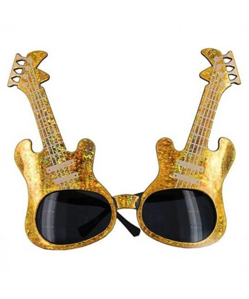 Altın Renk Rockn Roll Gitar Şekilli Parti Gözlüğü 15x15 cm