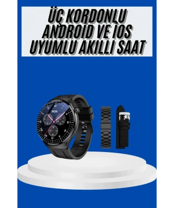 Amoled Ekran Akıllı Saat Üç Kordonlu İOS Android Uyumlu