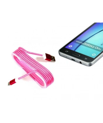 Android Örgü Şeklinde Renkli Çelik Şarj Data Kablosu - Pembe